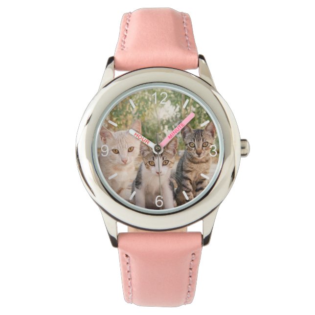 Three young cute cat kittens sit friendly together watch (Front)