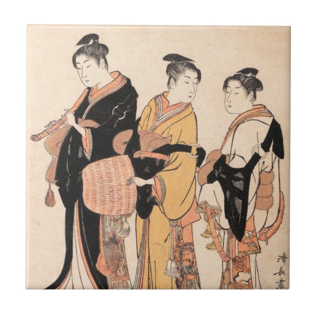 Three Young Women Masquerading as Komuso Tile (Front)