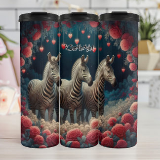 Three Zebras in a Rose Garden Thermal Tumbler
