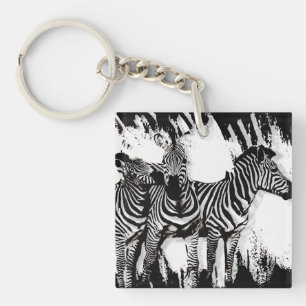 Three Zebras Painting Keychain