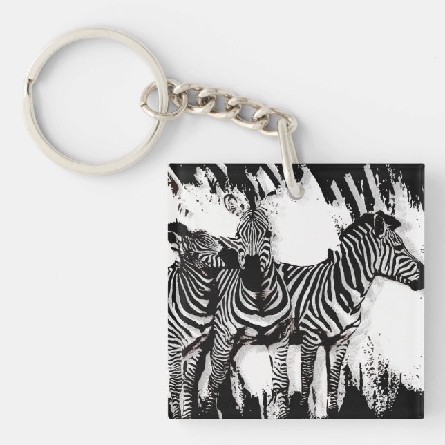 Three Zebras Painting Keychain (Front)