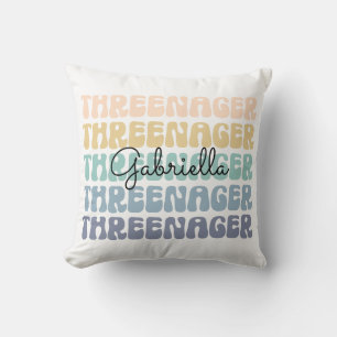 Threenager, 3rd Birthday, Birthday Toddler Name Throw Pillow