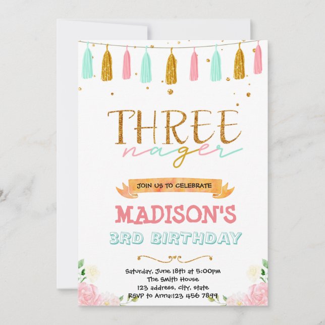 Threenager 3rd birthday invitation (Front)