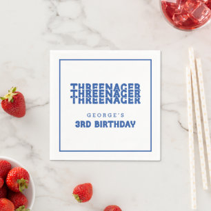 Threenager Name 3rd Birthday Line Border Blue Napkin