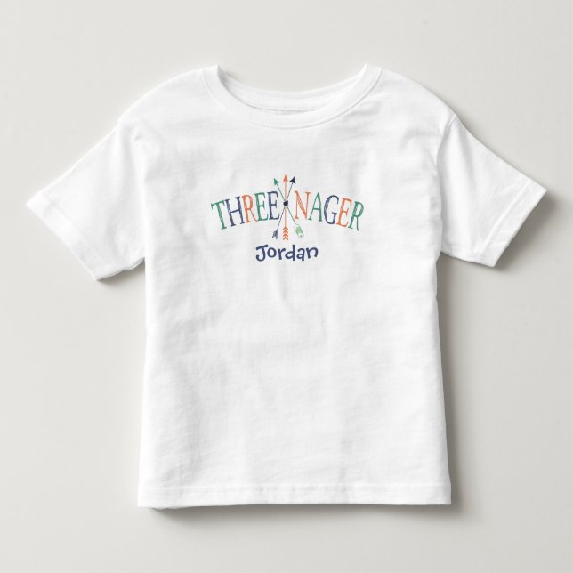 "Threenager" Personalized 3-year-old Toddler T-shirt (Front)
