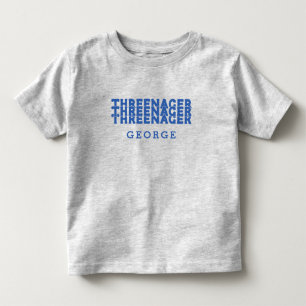 Threenager Retro Lettering Name Blue Text Toddler T-shirt