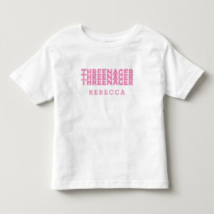 Threenager Retro Lettering Name Pink Toddler T-shirt