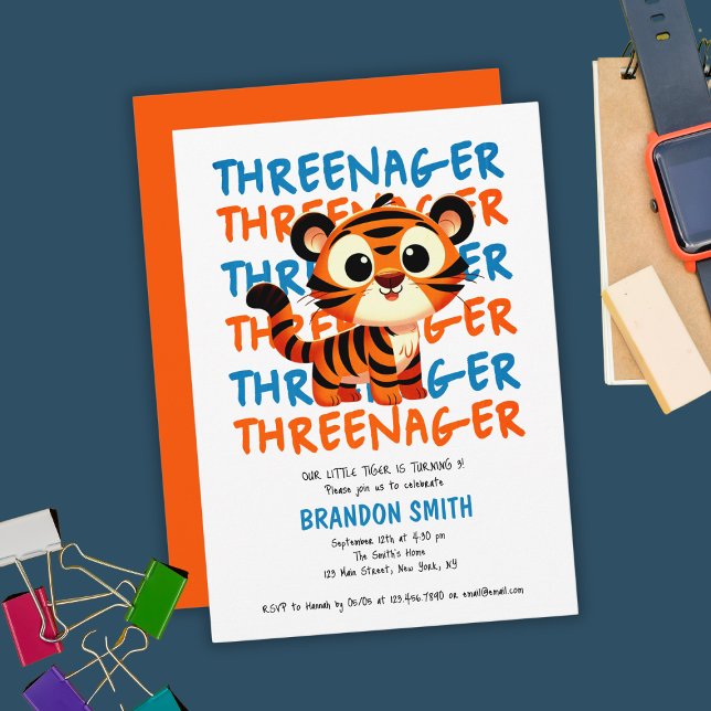 Threenager Tiger Boy 3rd Birthday Party Invitation (Threenager Tiger Boy 3rd Birthday Party Invitation
)