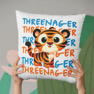 Threenager Tiger Boy 3rd Birthday Party Throw Pillow