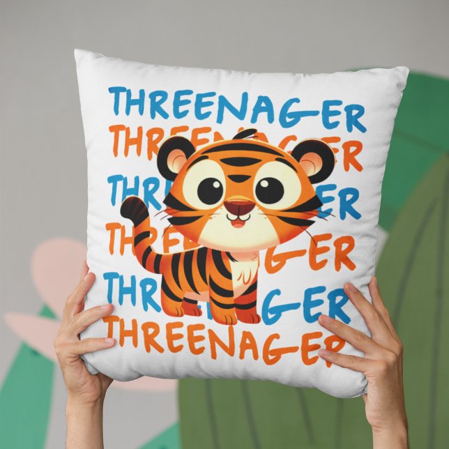 Threenager Tiger Boy 3rd Birthday Party Throw Pillow (Threenager Tiger Boy 3rd Birthday Party Throw Pillow
)