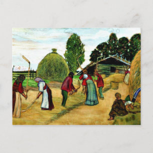 Threshing, painting by Boris Kustodiev Postcard