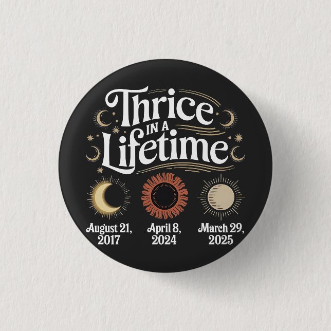 Thrice in a Lifetime 2025 Solar Eclipse Astronomy 1 Inch Round Button (Front)
