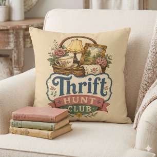 Thrift Hunt Club Vintage Cottagecore Throw Pillow