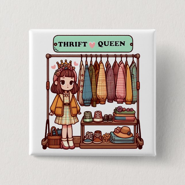 Thrift Queen 2 Inch Square Button (Front)