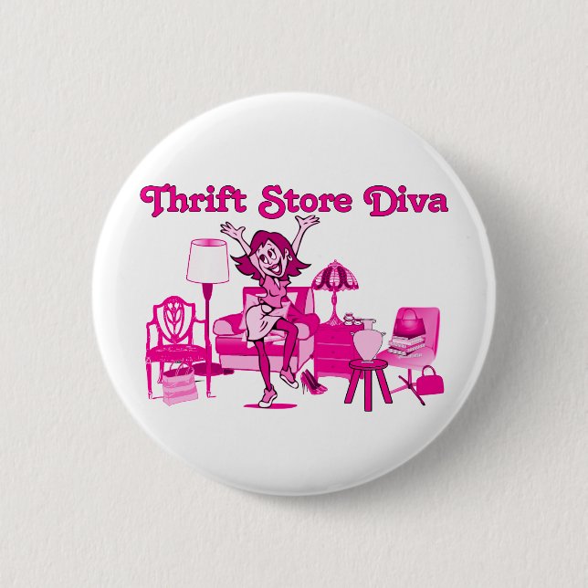 Thrift Store Diva Round 2 Inch Round Button (Front)