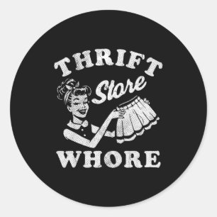 Thrift Store Vintage Smiling Woman Shopng  Classic Round Sticker