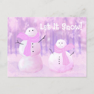 Thrifty Personalized Pink Snowman Holiday Postcard