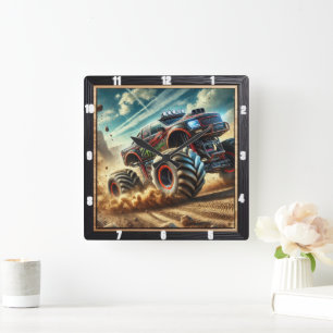 Thrilling Action Off-Road Monster Truck Adventure Square Wall Clock