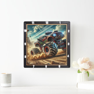 Thrilling Action Off-Road Monster Truck Adventure Square Wall Clock