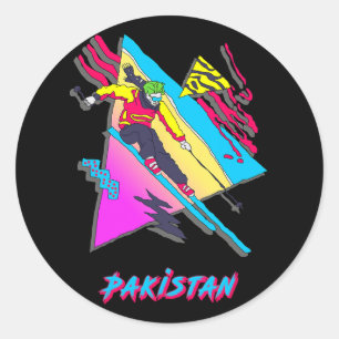 Thrilling Colourful Skiing Pakistan Graphic Skier  Classic Round Sticker