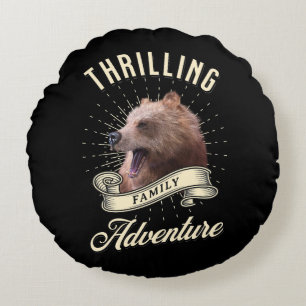 Thrilling Family Adventure Bear Wilderness Round Pillow
