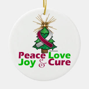 Throat Cancer Peace Love Joy Cure Ceramic Ornament
