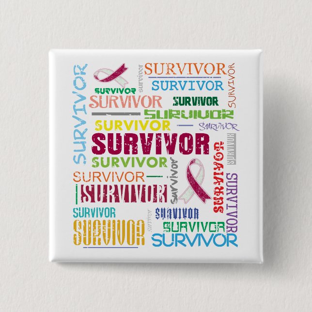 Throat Cancer Survivor Collage.png 2 Inch Square Button (Front)