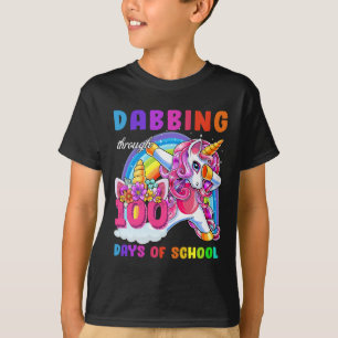 Through 100 Days Of School Dabbing Unicorn Gift  T-Shirt