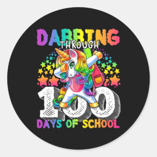 Through 100 Days Of School Dabbing Unicorn Girls 1 Classic Round Sticker