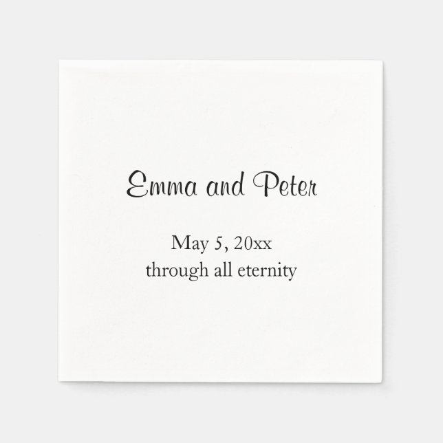 "Through All Eternity" Black Text Names and Date Napkin (Front)