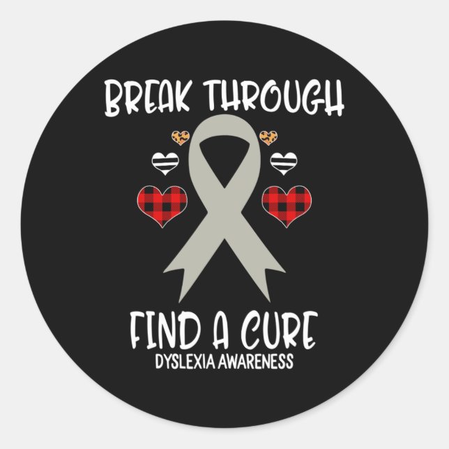 Through Find A Cure Dyslexia Awareness Ribbon Buff Classic Round Sticker (Front)