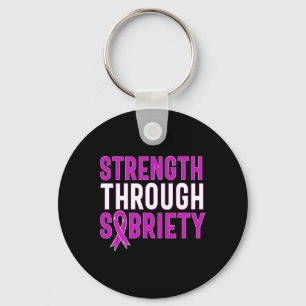 Through Sobriety End Addiction Purple Ribbon  Keychain
