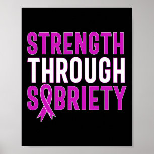Through Sobriety End Addiction Purple Ribbon  Poster