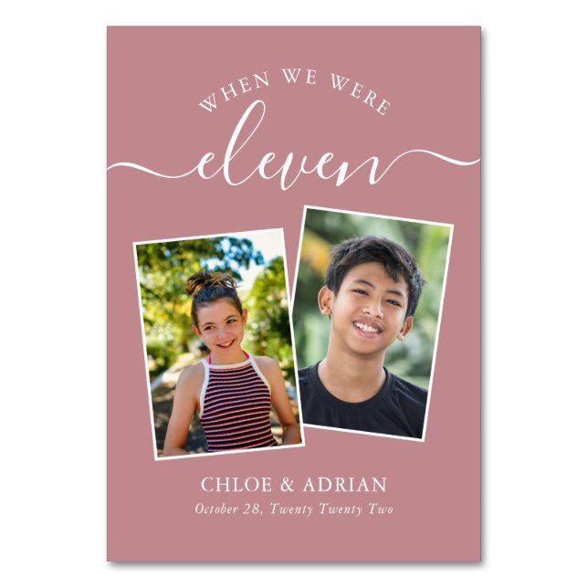 Through the Years Couple Photo Wedding Modern Table Number (Front)