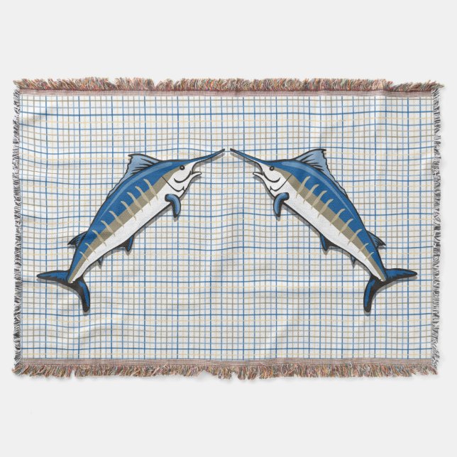 Throw Blanket - Blue Marlin on Plaid (Front)