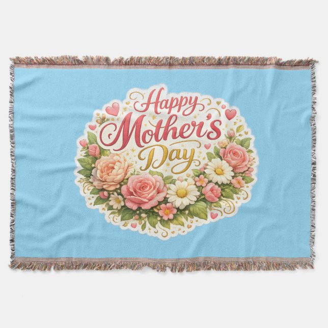 Throw Blanket happy Mother's Day floral wreath woo (Front)