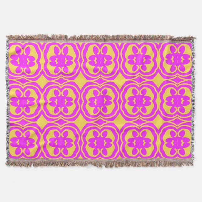 Throw Blanket, Modern pink yellow fabric pattern   Blanket (Front)