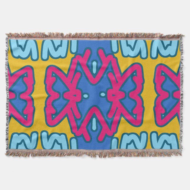 Throw Blanket, Vibrant multicolor fabric pattern   Blanket (Front)