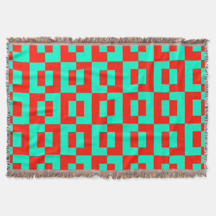 Throw Blanket with Turquoise&Red Tiles Design