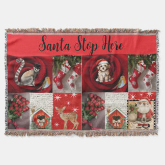 Throw Christmas Blanket - Santa Stop Here 