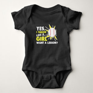 Throw Like A Girl Baseball Player Softball Pitcher Baby Bodysuit