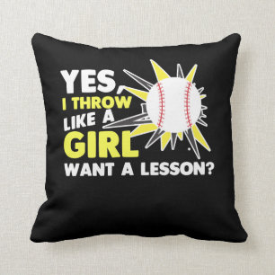 Throw Like A Girl Baseball Player Softball Pitcher Throw Pillow