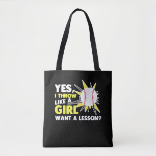 Throw Like A Girl Baseball Player Softball Pitcher Tote Bag