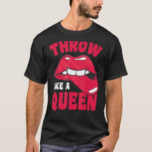 Throw Like A Queen Baseball US Flag Ball Lip Bite T-Shirt