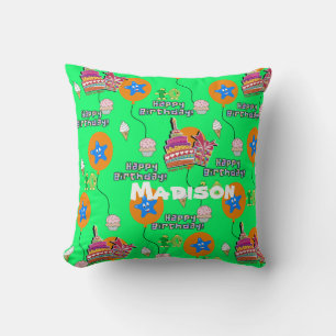 Throw Pillow, #10 Happy 10th Birthday Green Pillow
