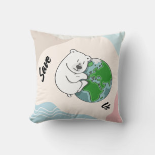 Throw Pillow 16" x 16""Save Me Polar Bear Eco-Fri