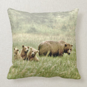 Throw Pillow 20" x 20" w/ grizzly bear and cub