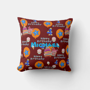 Throw Pillow, #4 Happy 4th Birthday Dark Red Pillow