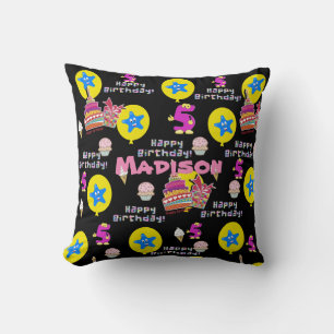 Throw Pillow, #5 Happy 5th Birthday Black Pillow