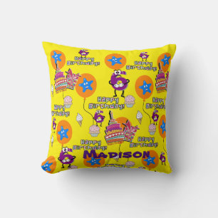 Throw Pillow, #6 Happy 6th Birthday Yellow Pillow